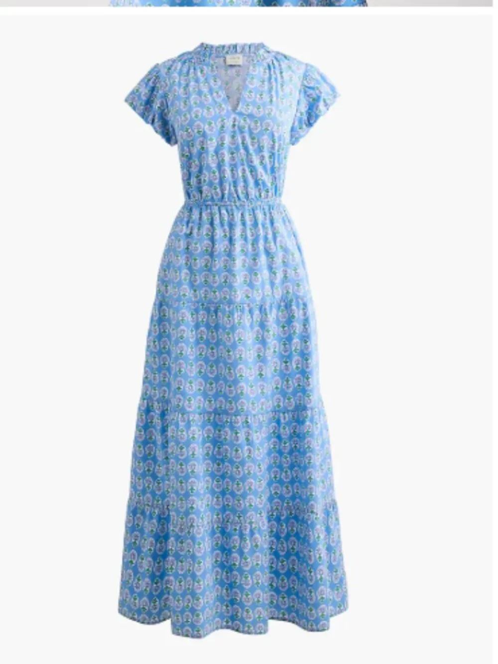 NWT Women's J. Crew Blue Floral Print Maxi Dress Flutter Sleeve Smocked Waist 8